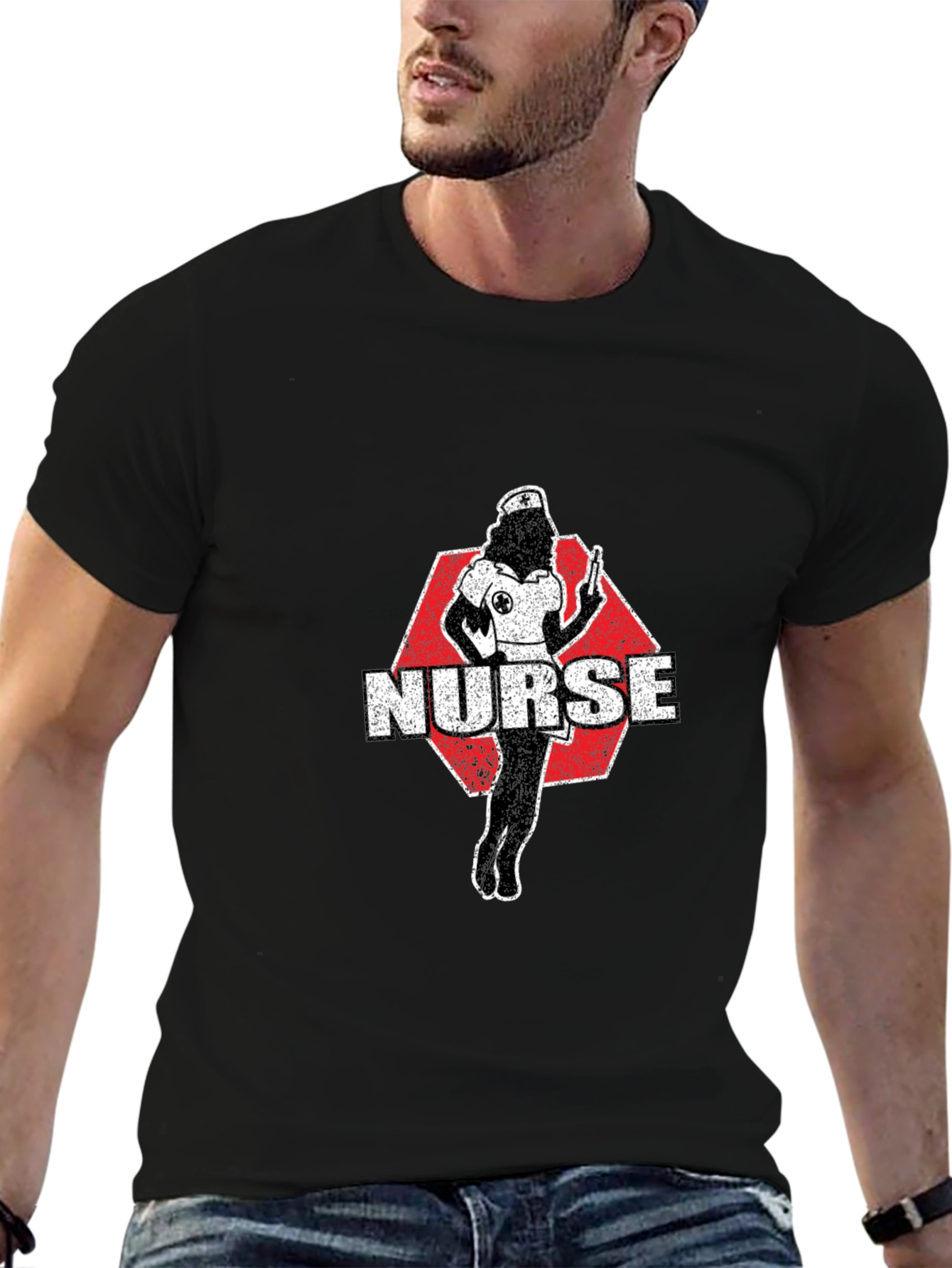 Nurse Retro Graphic T-Shirt - Black Cotton