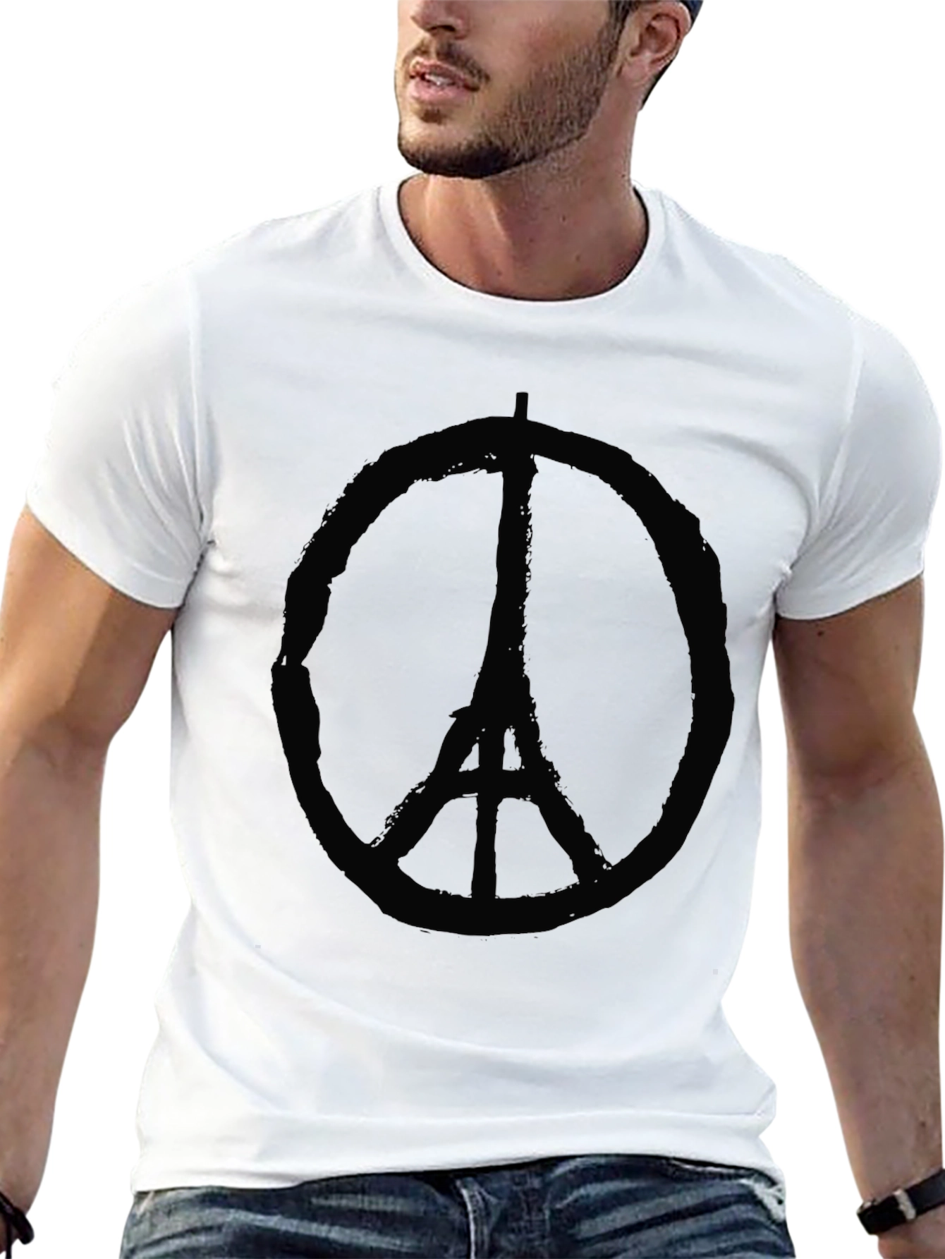 Eiffel Tower Peace Sign Graphic Black T-Shirt