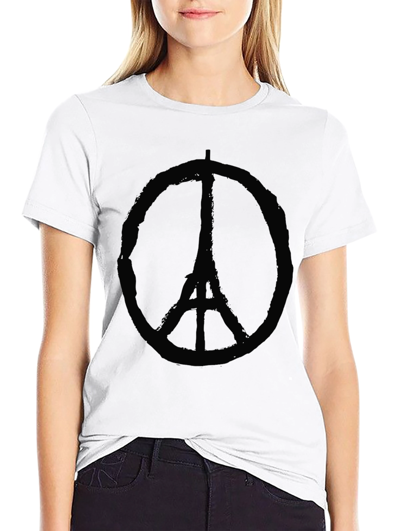Eiffel Tower Peace Sign Graphic Black T-Shirt