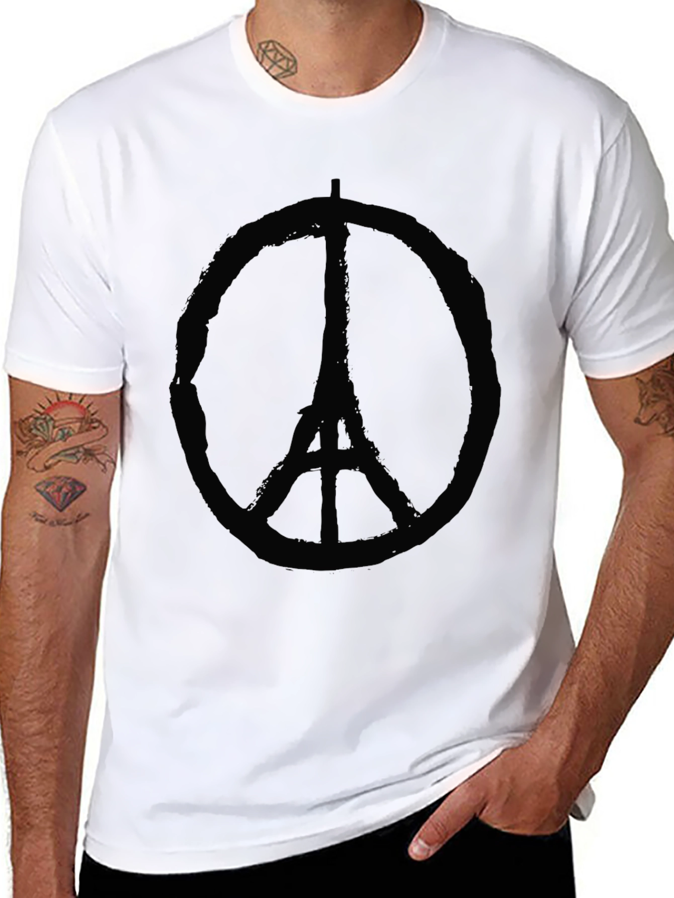 Eiffel Tower Peace Sign Graphic Black T-Shirt