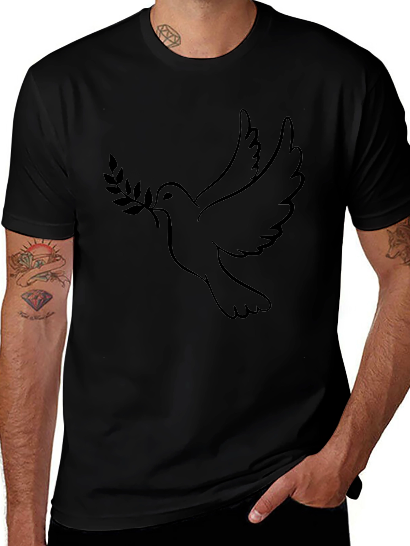 Dove Peace Olive Branch Black Graphic Tee