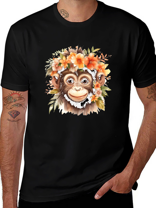 Floral Monkey Graphic Tee - Unique Animal Print