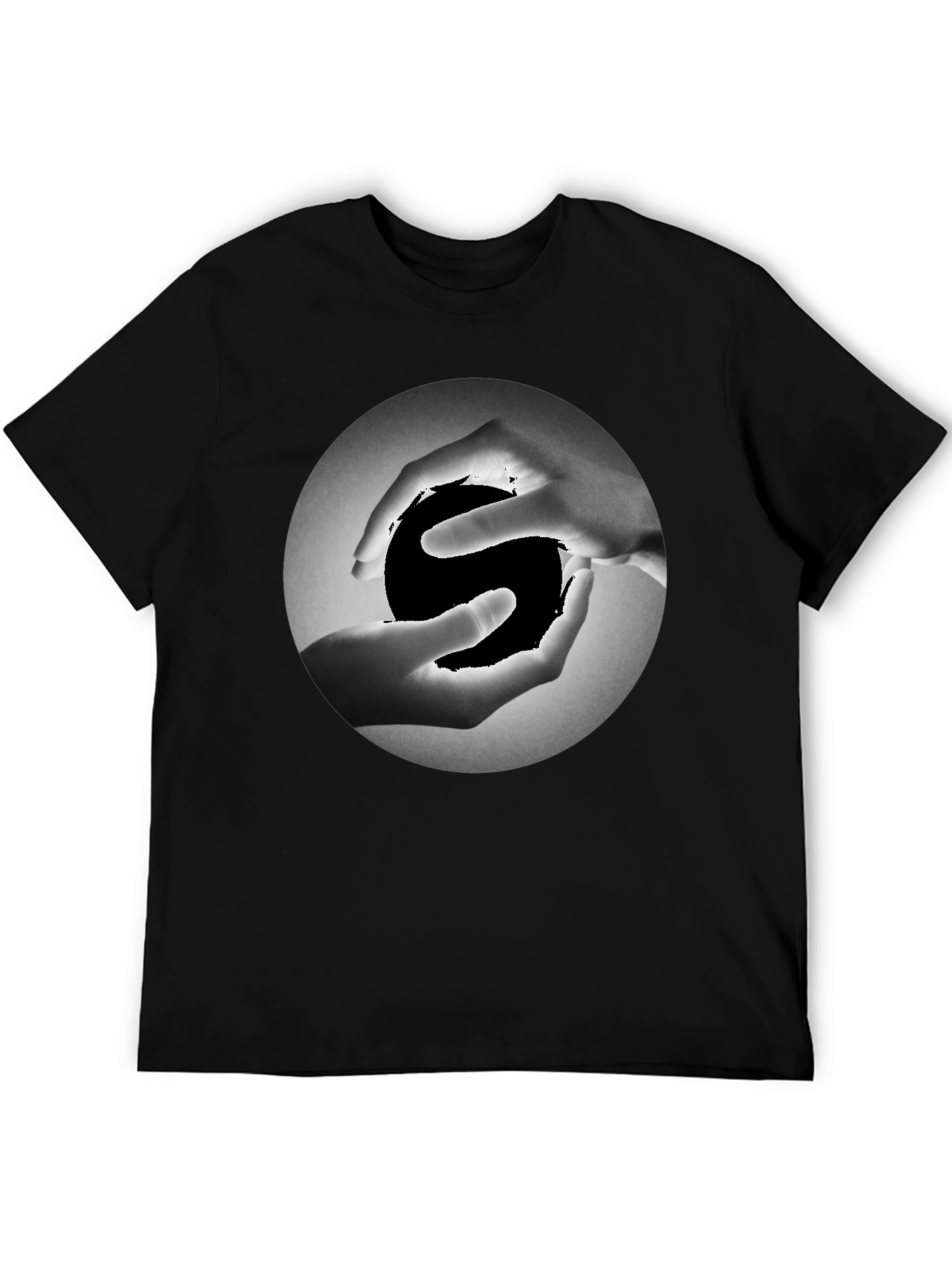 Yin Yang Hands Graphic Tee - Black Cotton T-Shirt