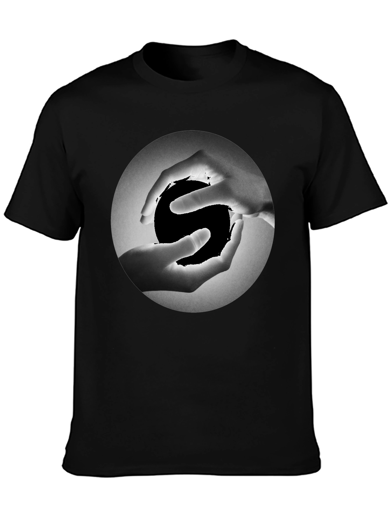Yin Yang Hands Graphic Tee - Black Cotton T-Shirt
