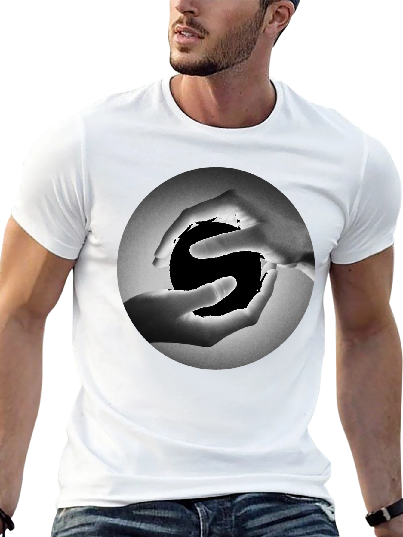 Yin Yang Hands Graphic Tee - Black Cotton T-Shirt