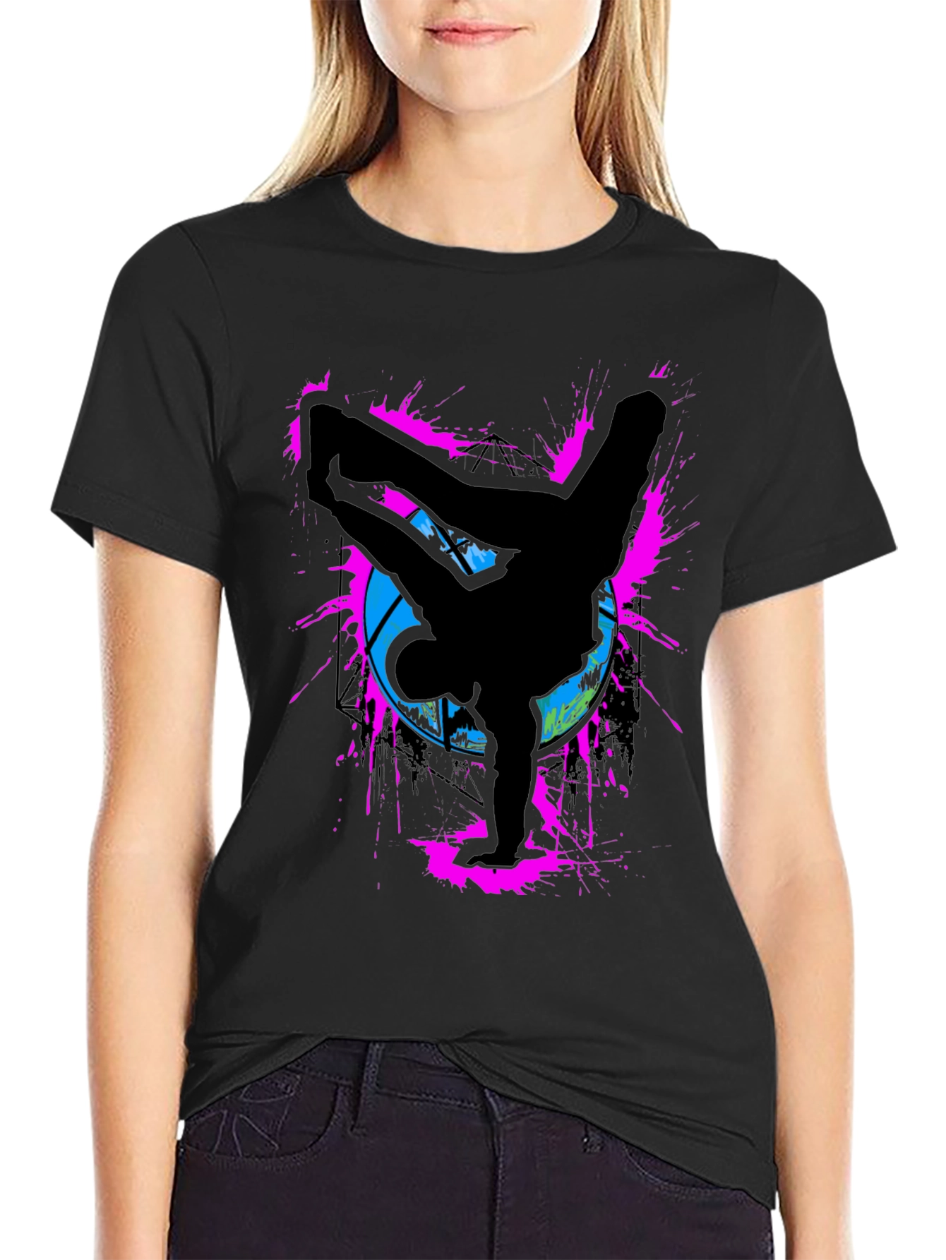 Breakdancer Graphic Tee - Retro Style Black T-Shirt