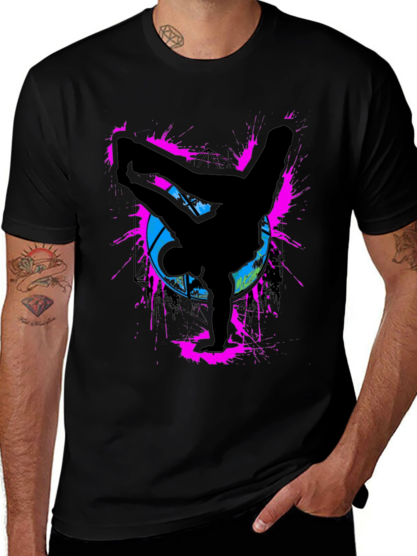 Breakdancer Graphic Tee - Retro Style Black T-Shirt