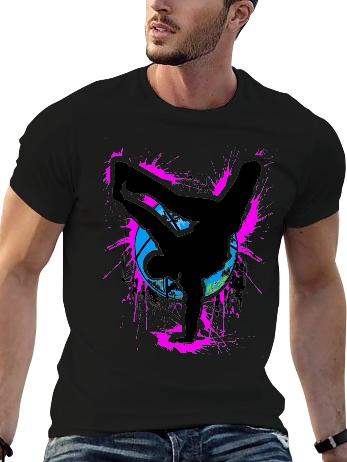 Breakdancer Graphic Tee - Retro Style Black T-Shirt