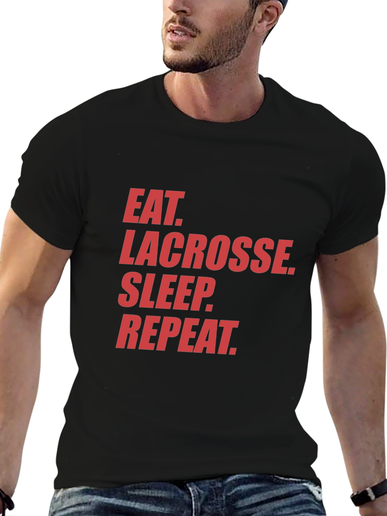 Eat Lacrosse Sleep Repeat Black Graphic Tee