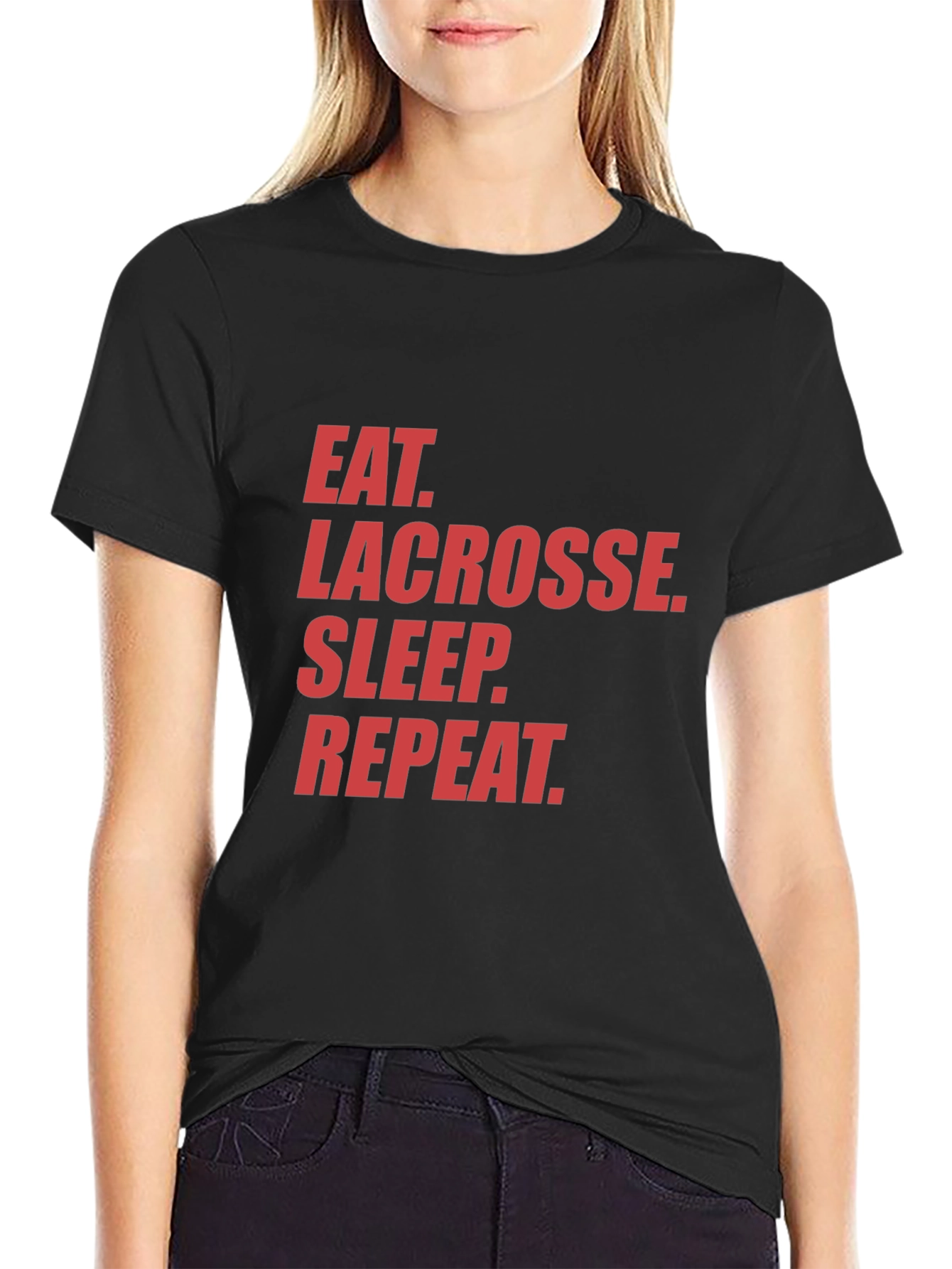 Eat Lacrosse Sleep Repeat Black Graphic Tee