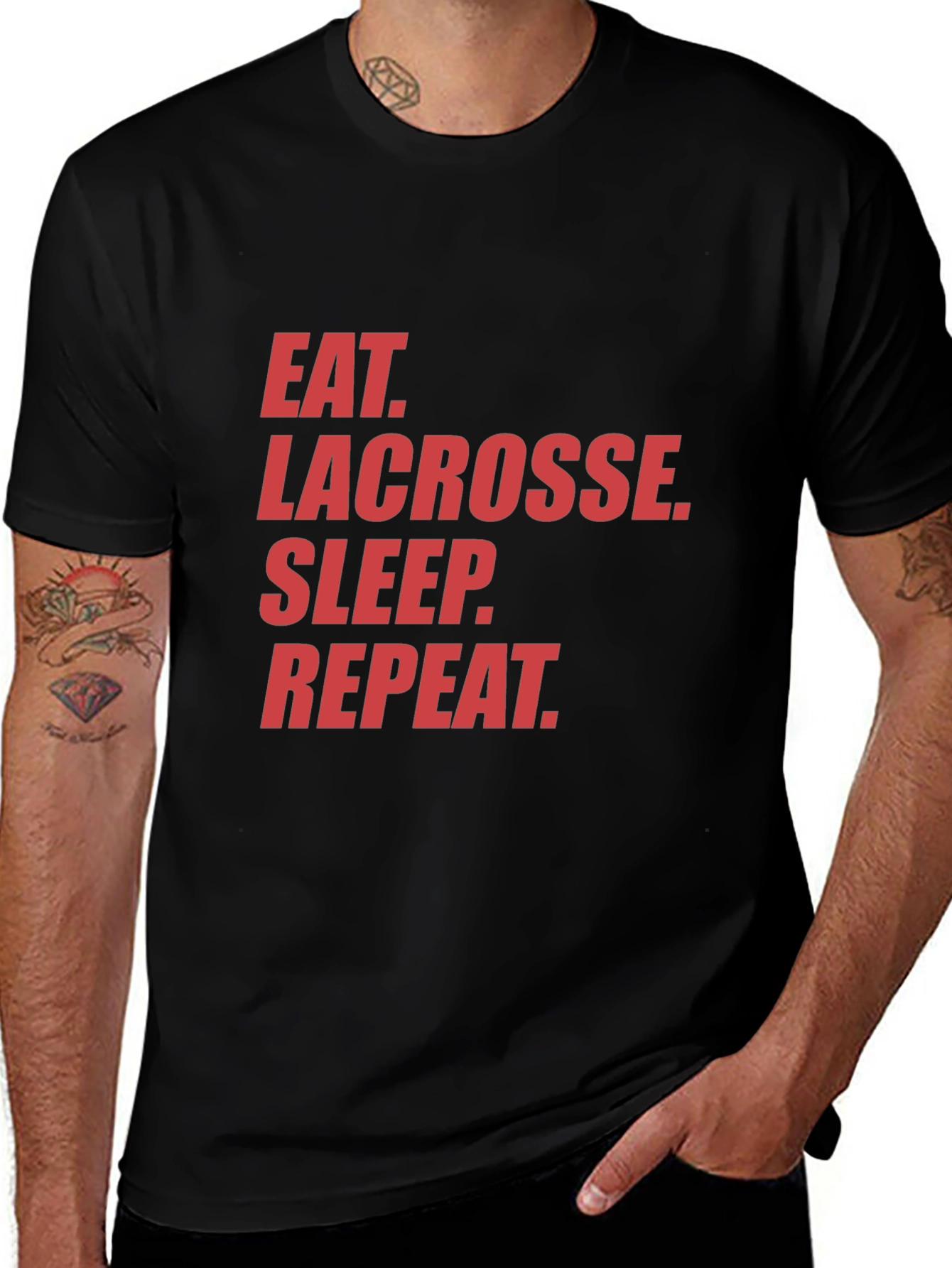 Eat Lacrosse Sleep Repeat Black Graphic Tee