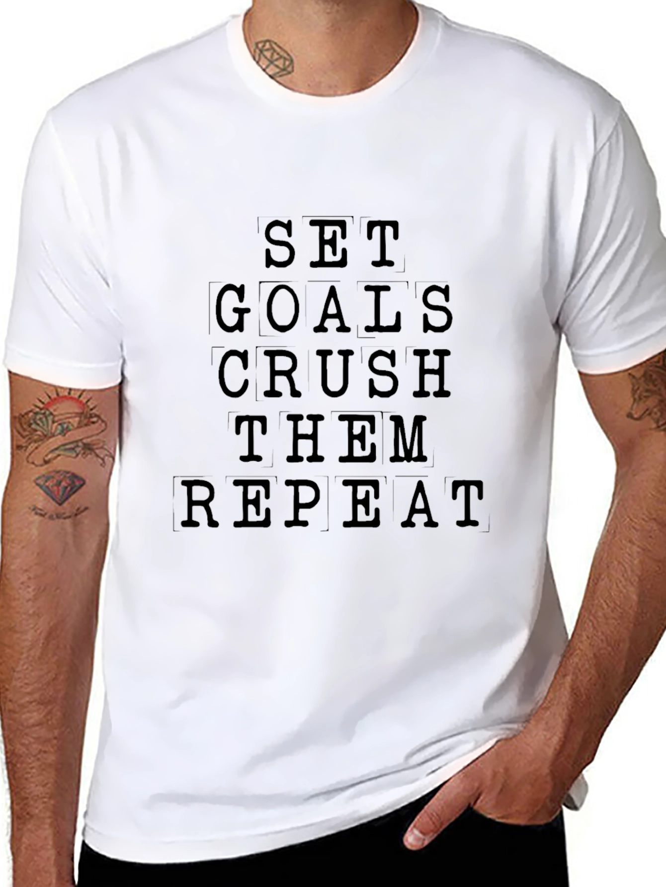 Motivational Set Goals Crush Them Repeat Black T-Shirt