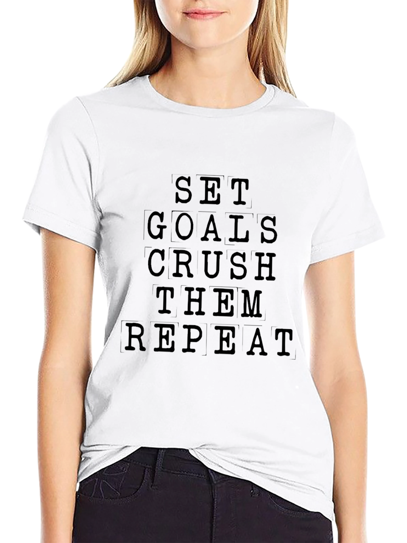 Motivational Set Goals Crush Them Repeat Black T-Shirt