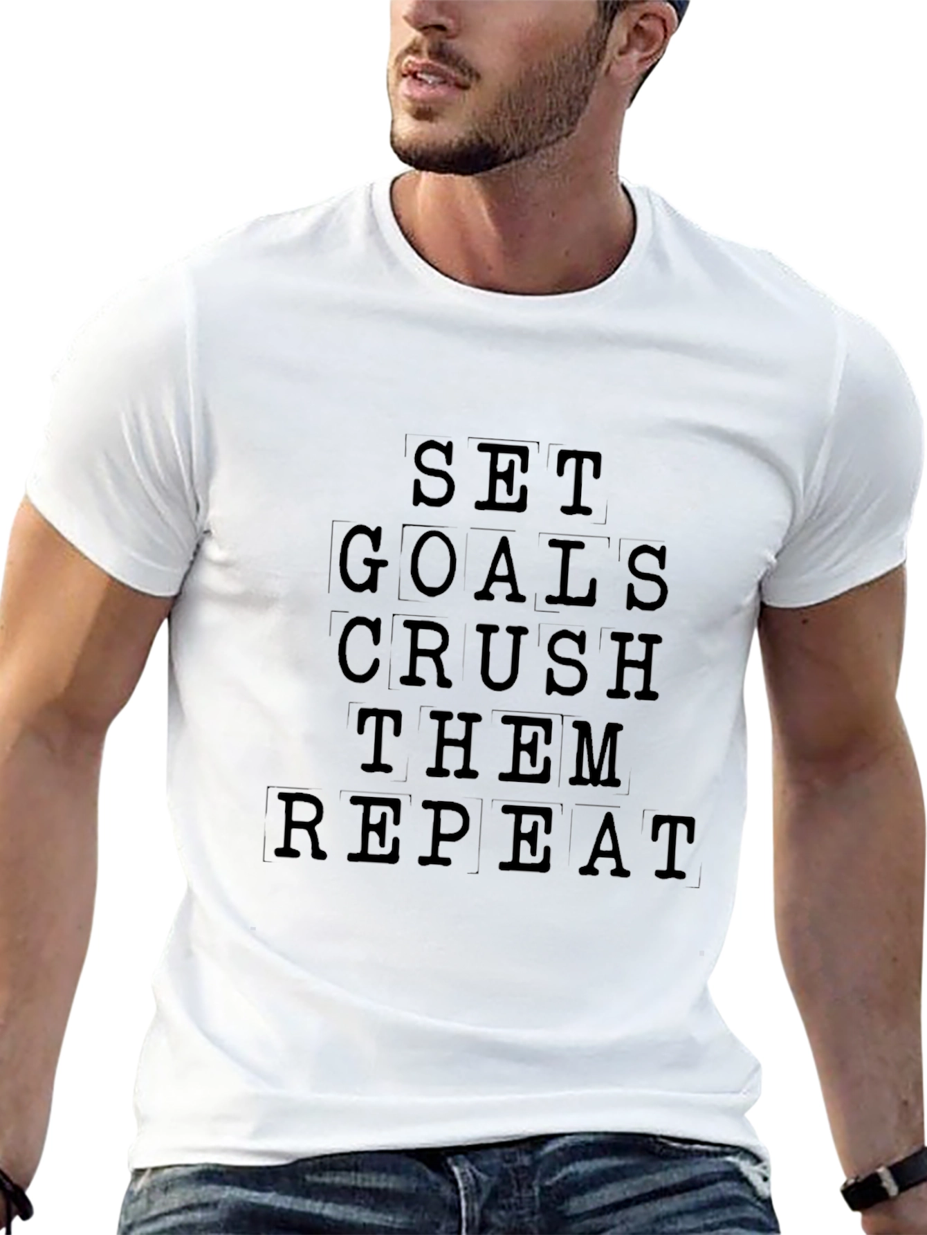 Motivational Set Goals Crush Them Repeat Black T-Shirt