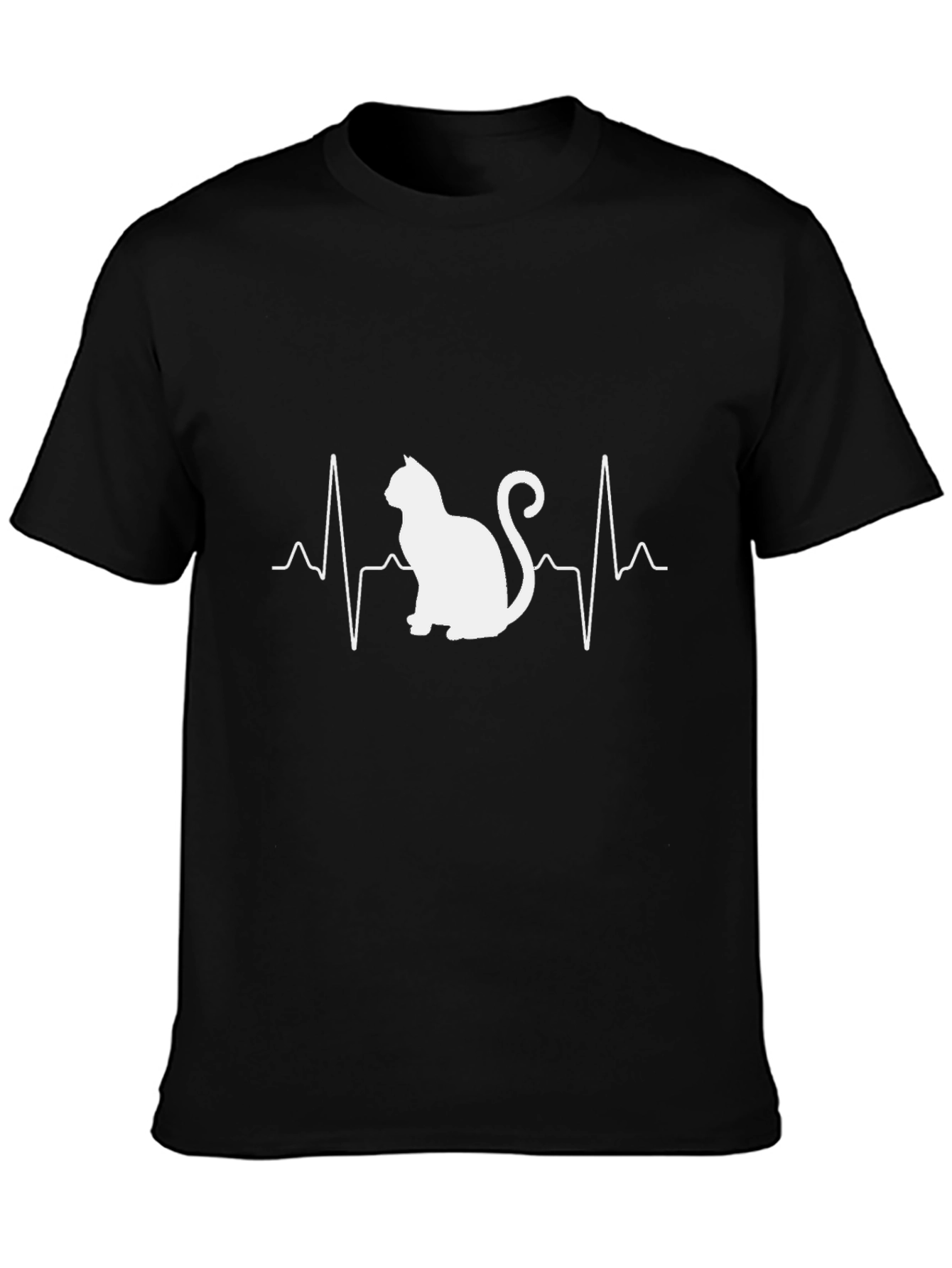 Cat Heartbeat Graphic Tee - Black
