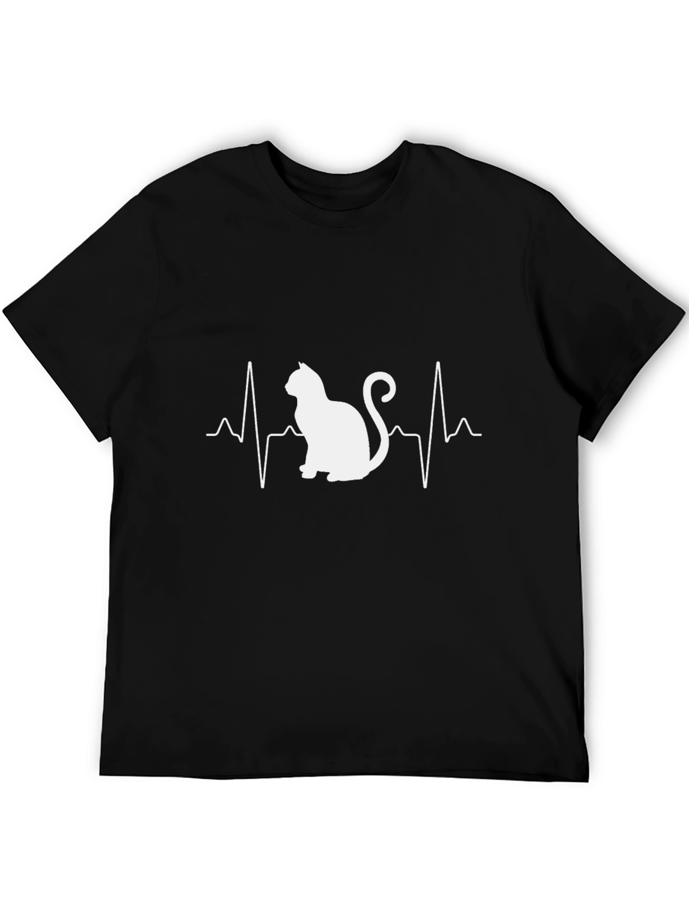 Cat Heartbeat Graphic Tee - Black