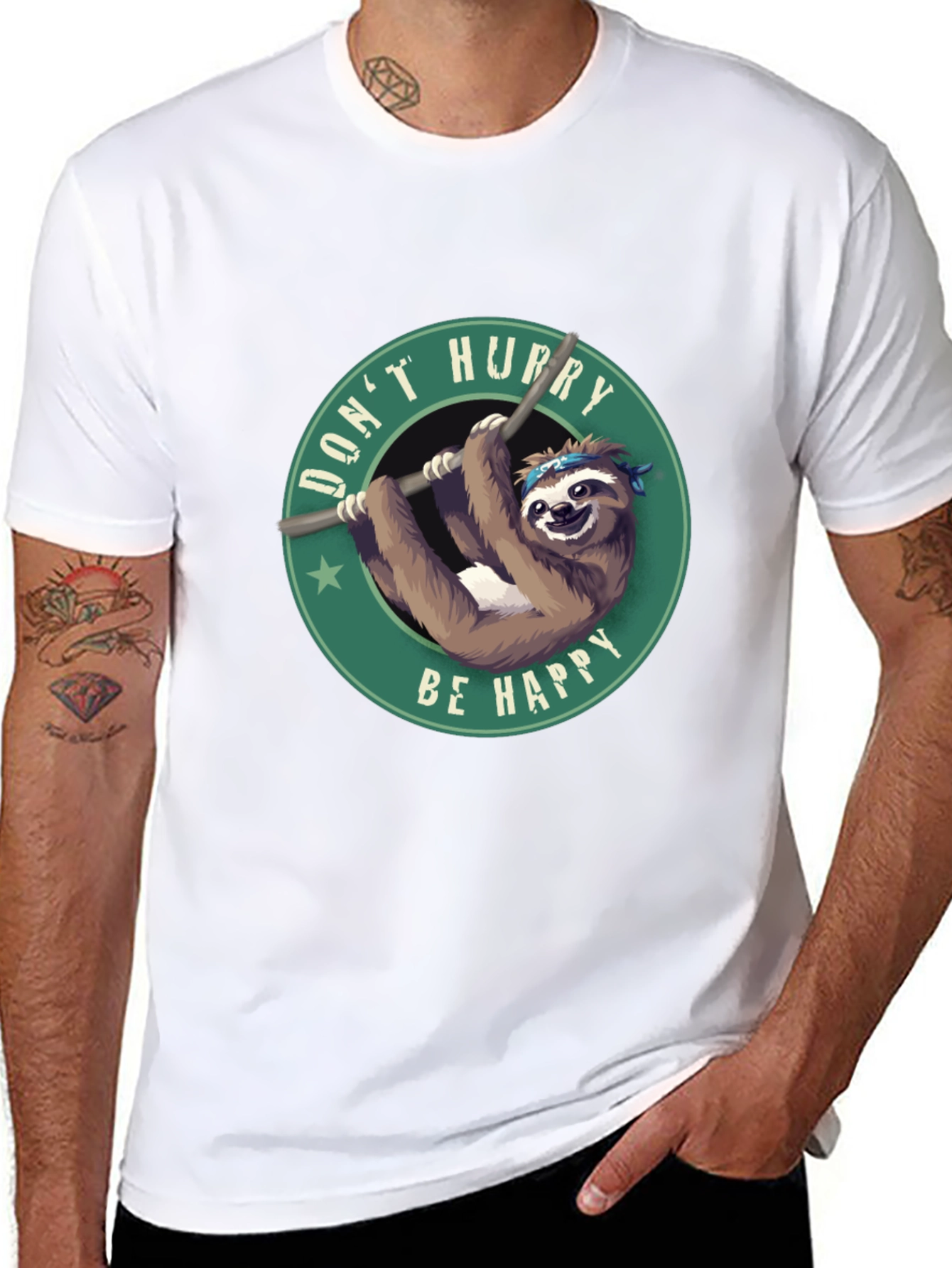 Dont Hurry Be Happy Sloth Graphic Tee