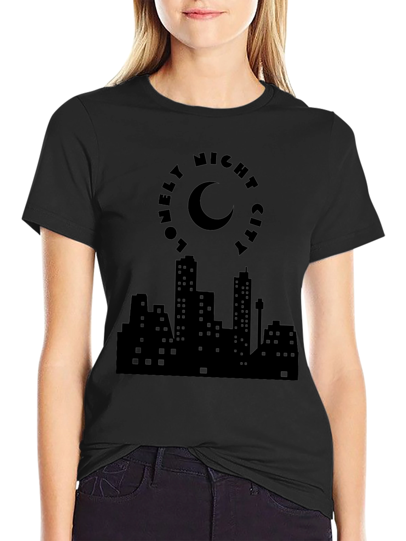 Lonely Night City Black Graphic Tee