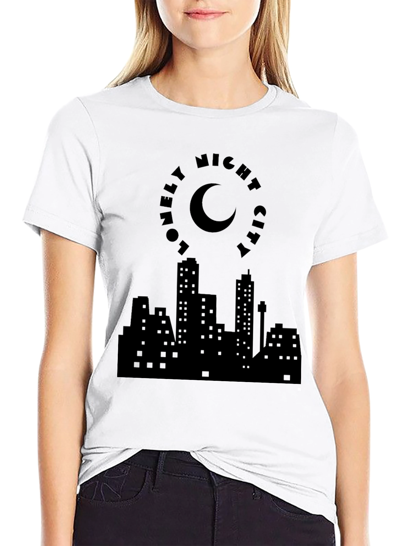 Lonely Night City Black Graphic Tee