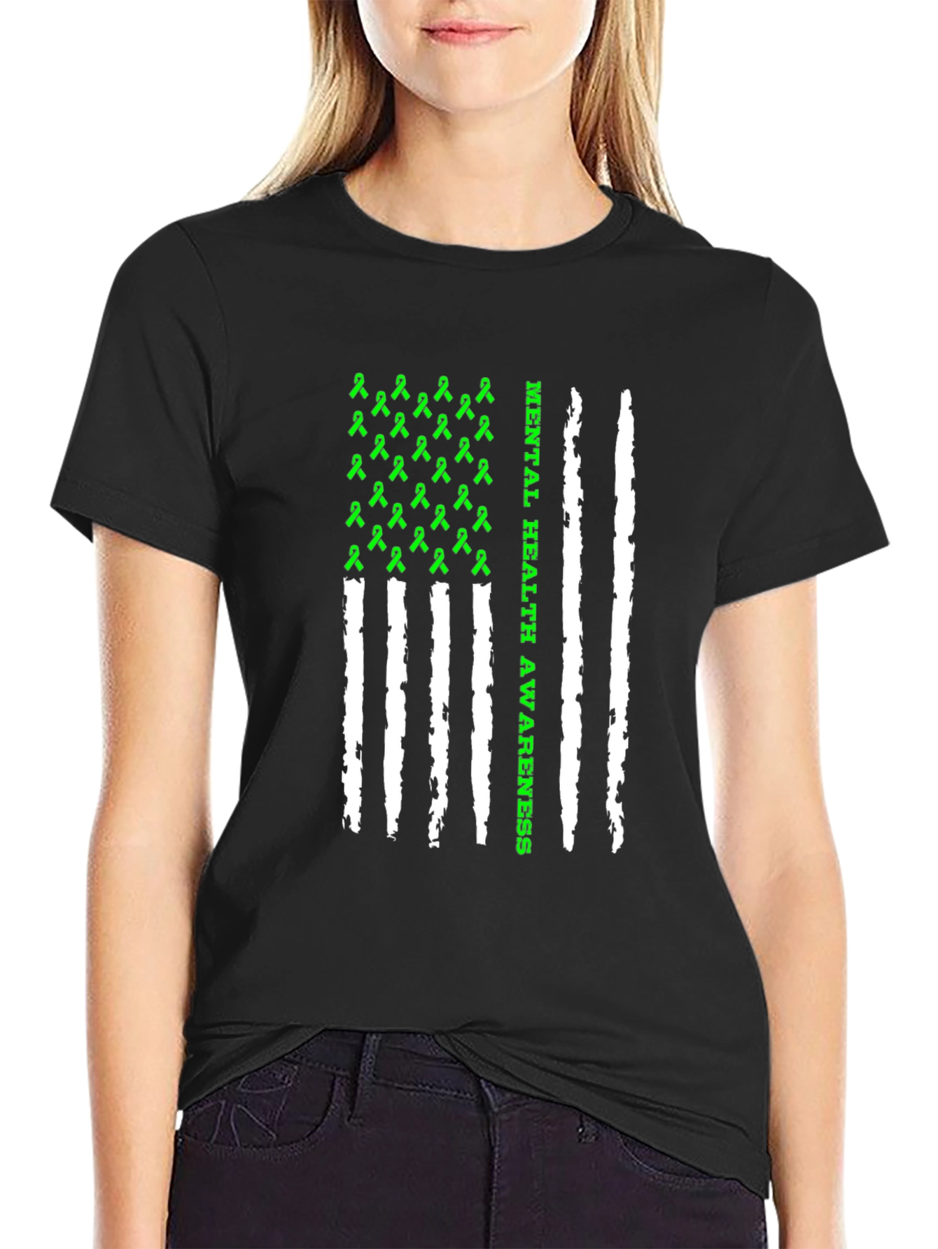 Mental Health Awareness Ribbon Flag Graphic Tee