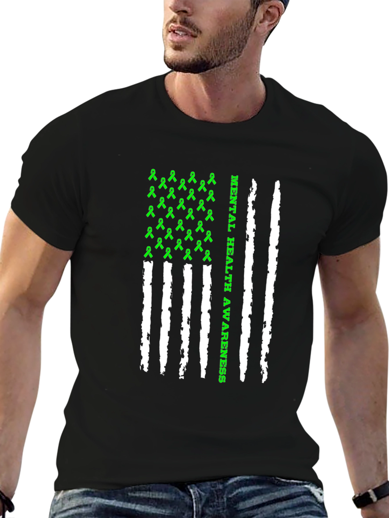 Mental Health Awareness Ribbon Flag Graphic Tee