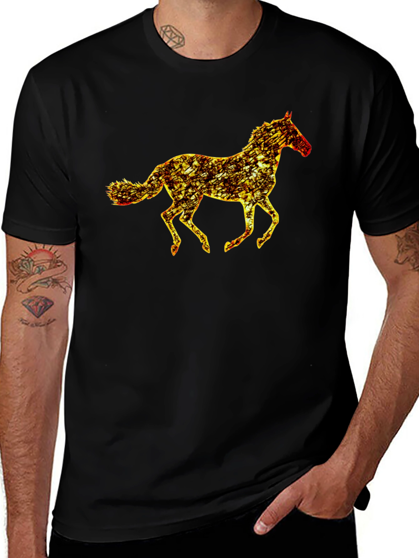 Black Horse Graphic Tee - Mens Casual T-Shirt