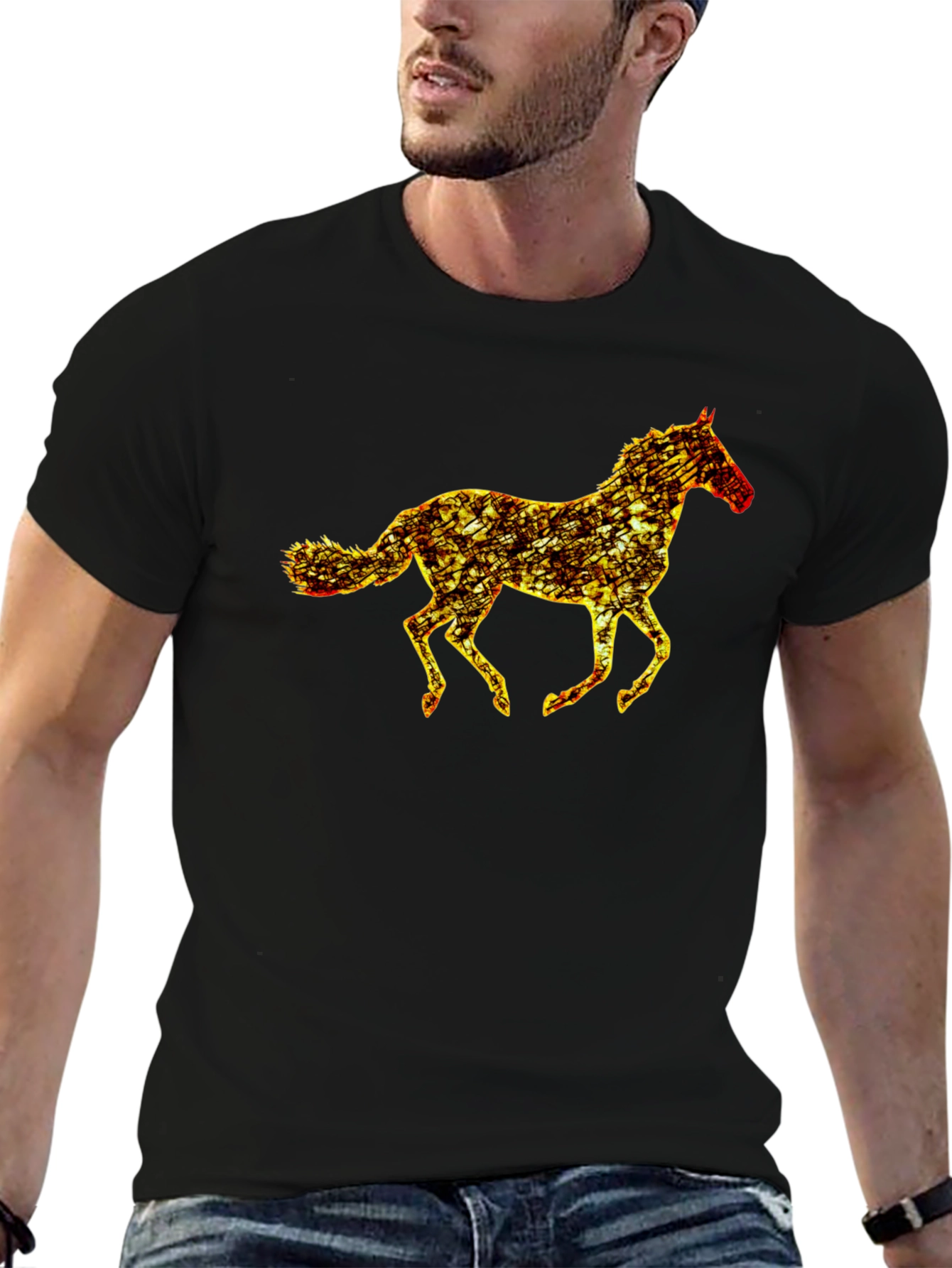 Black Horse Graphic Tee - Mens Casual T-Shirt