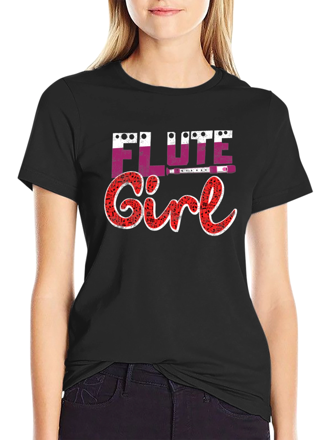 Flute Girl Graphic Tee - Music Lover Shirt