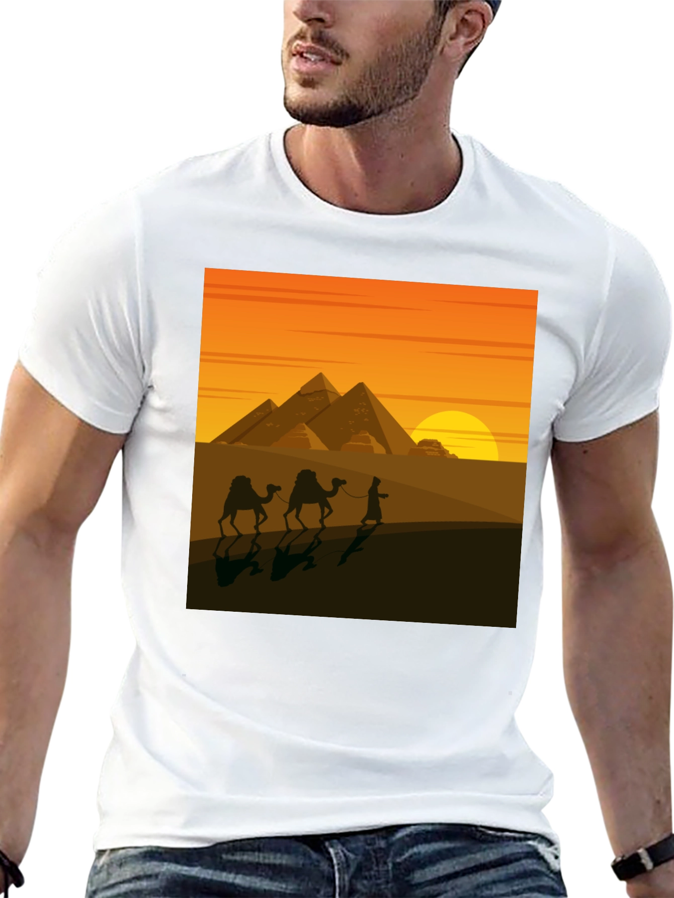 Egypt Pyramids Graphic T-Shirt - Desert Caravan Tee