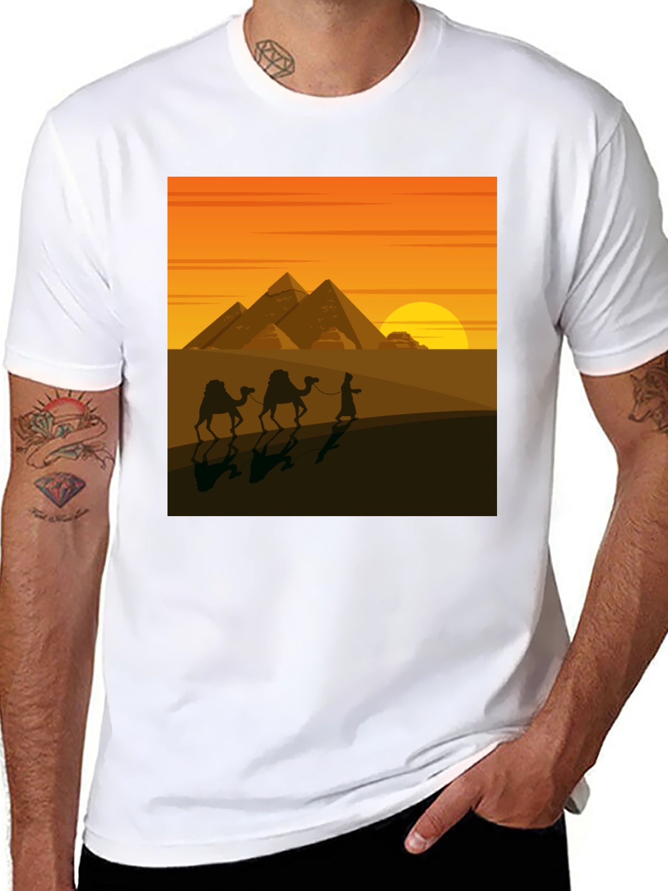 Egypt Pyramids Graphic T-Shirt - Desert Caravan Tee