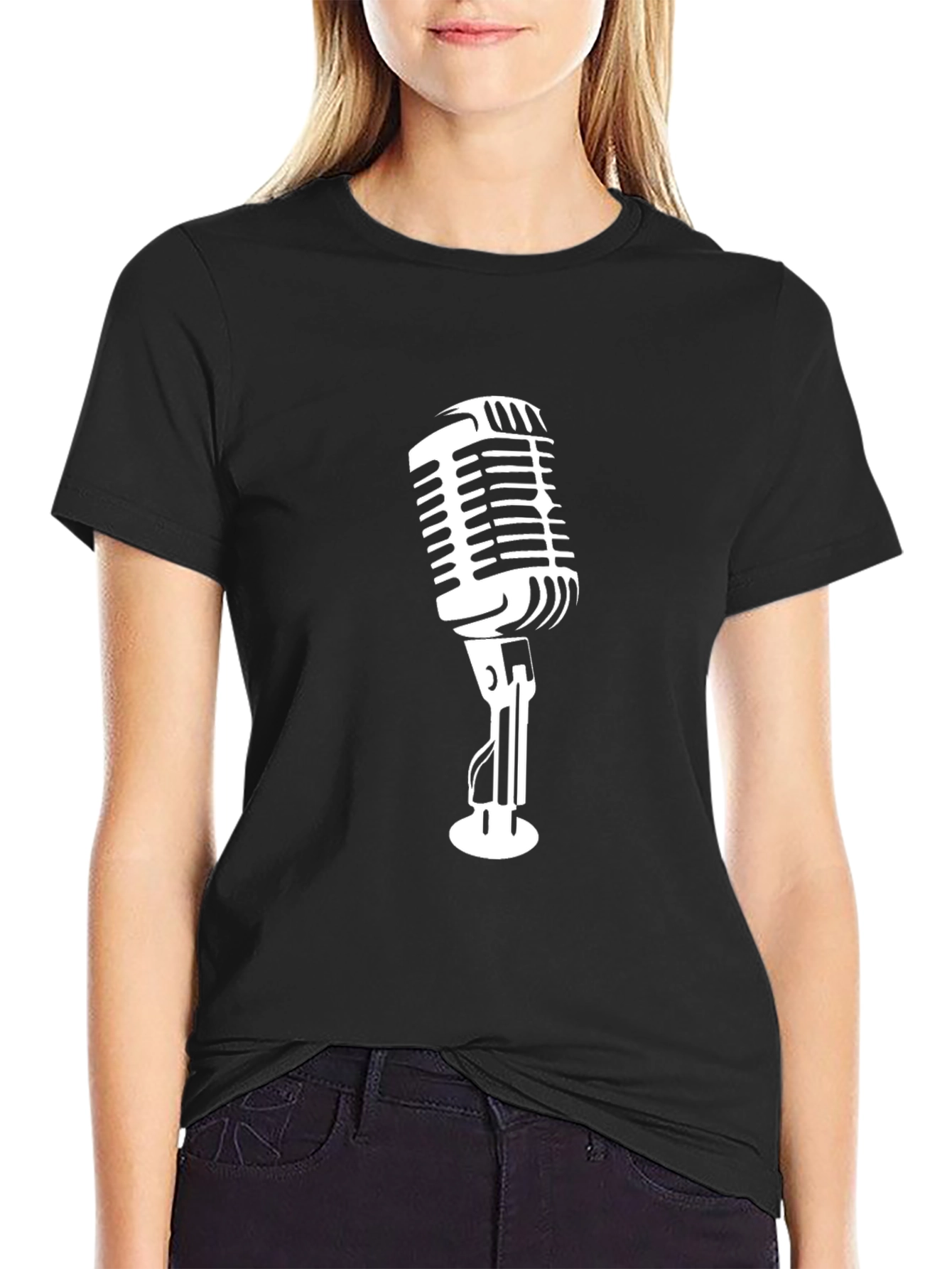 Retro Microphone Graphic Tee - Classic Black
