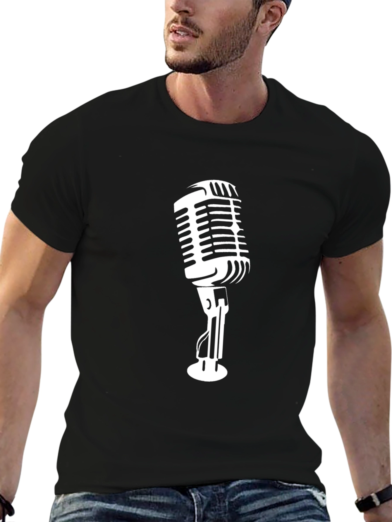 Retro Microphone Graphic Tee - Classic Black