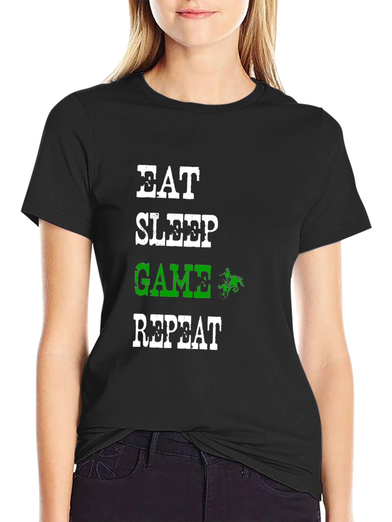 Eat Sleep Game Repeat Black Graphic T-Shirt