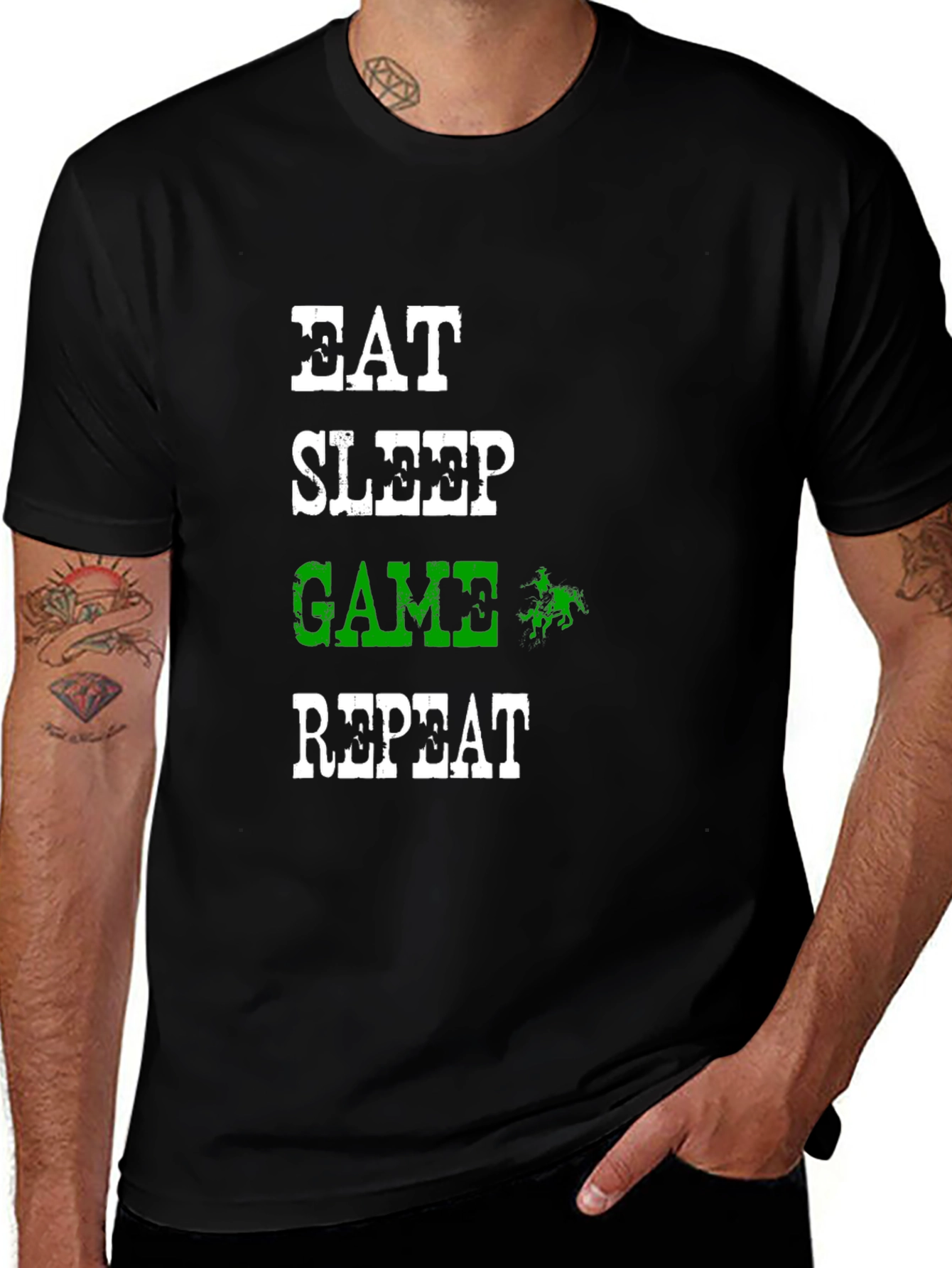 Eat Sleep Game Repeat Black Graphic T-Shirt