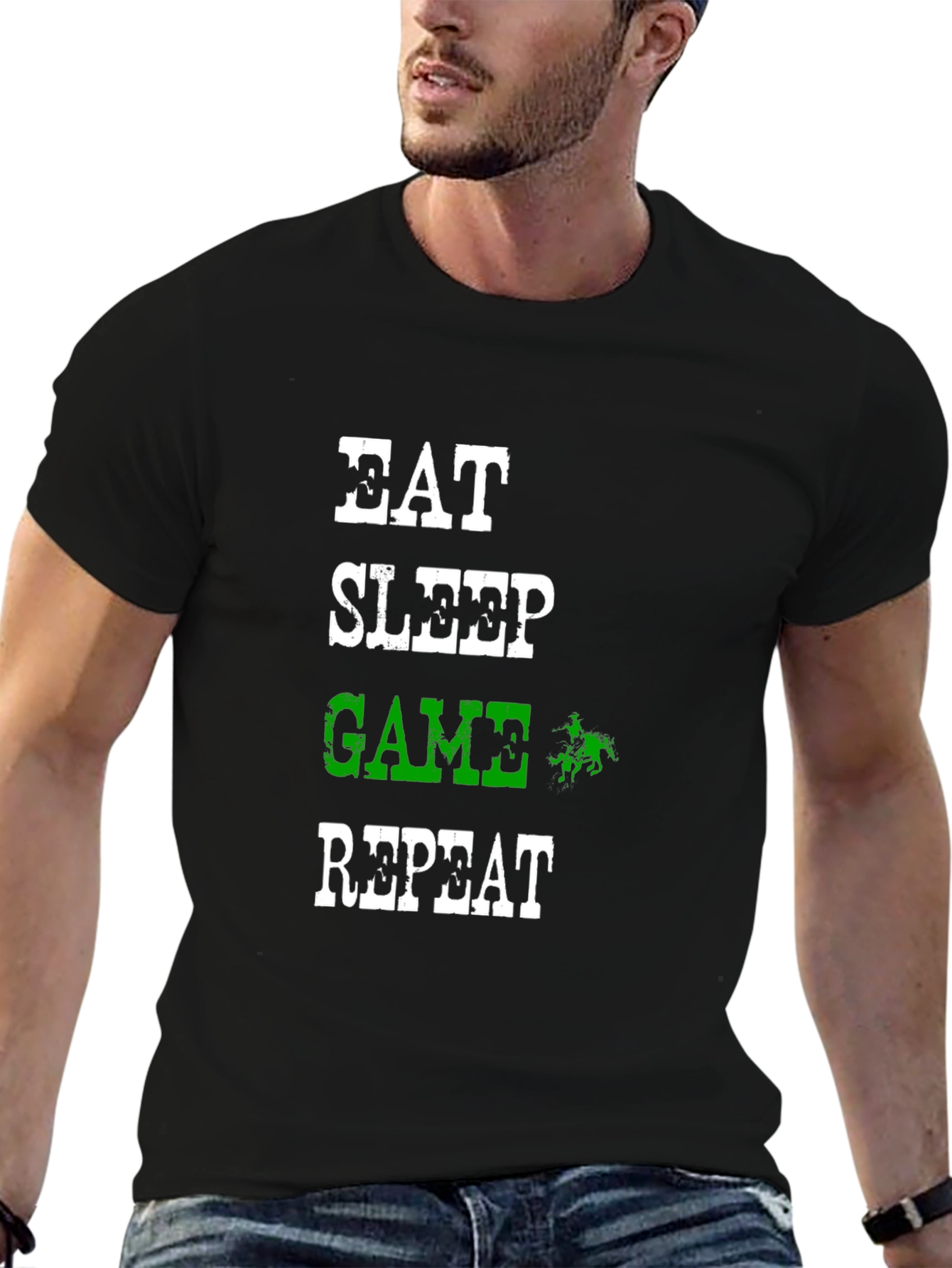 Eat Sleep Game Repeat Black Graphic T-Shirt