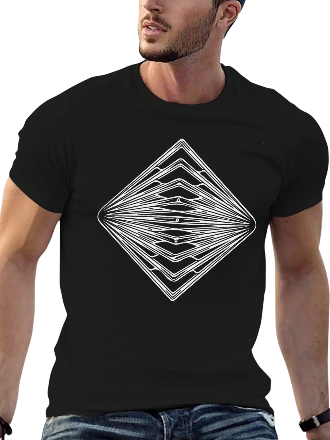 Geometric Diamond Graphic Black T-Shirt