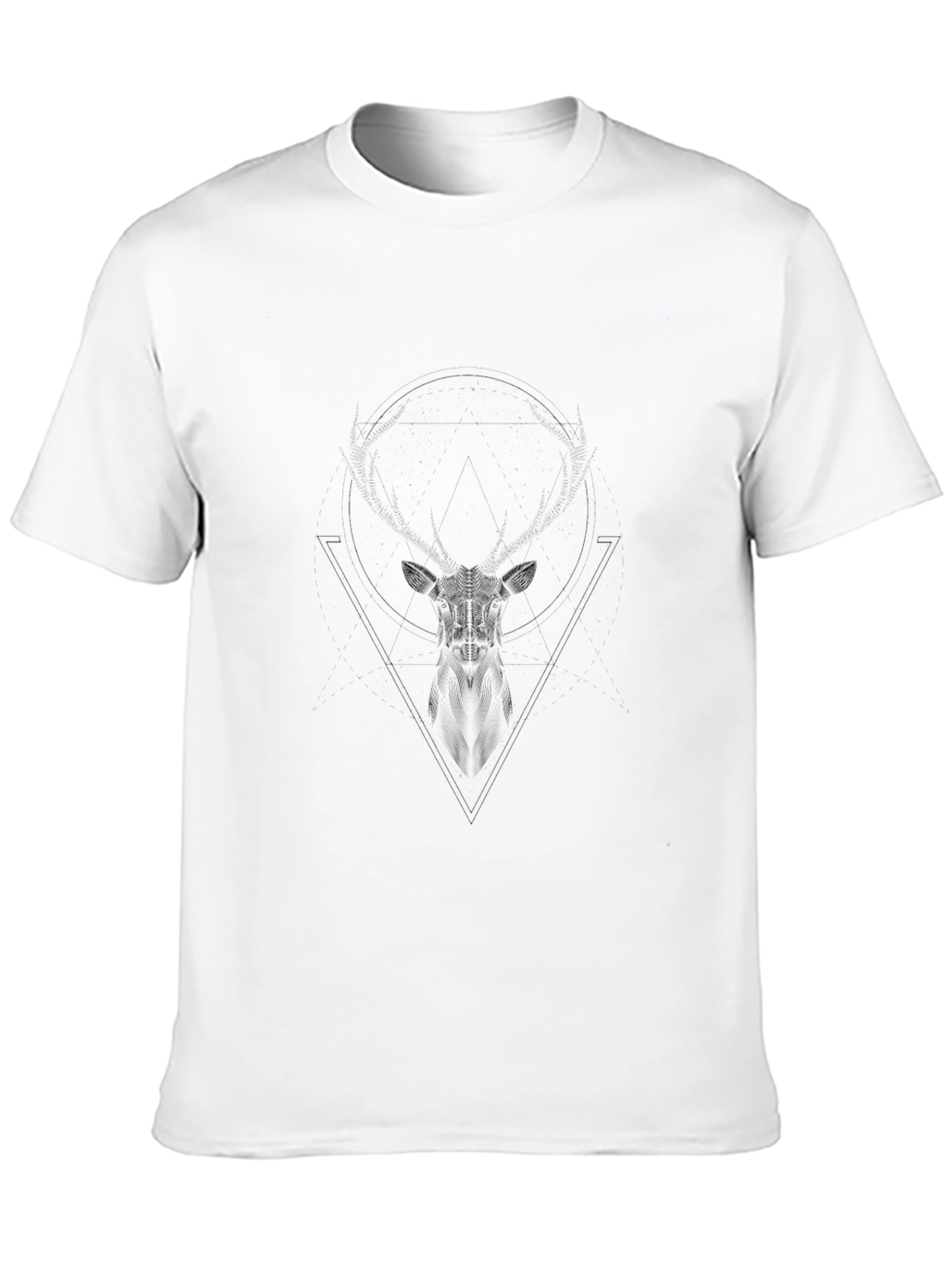Geometric Deer Graphic Tee - Black Cotton Casual Shirt