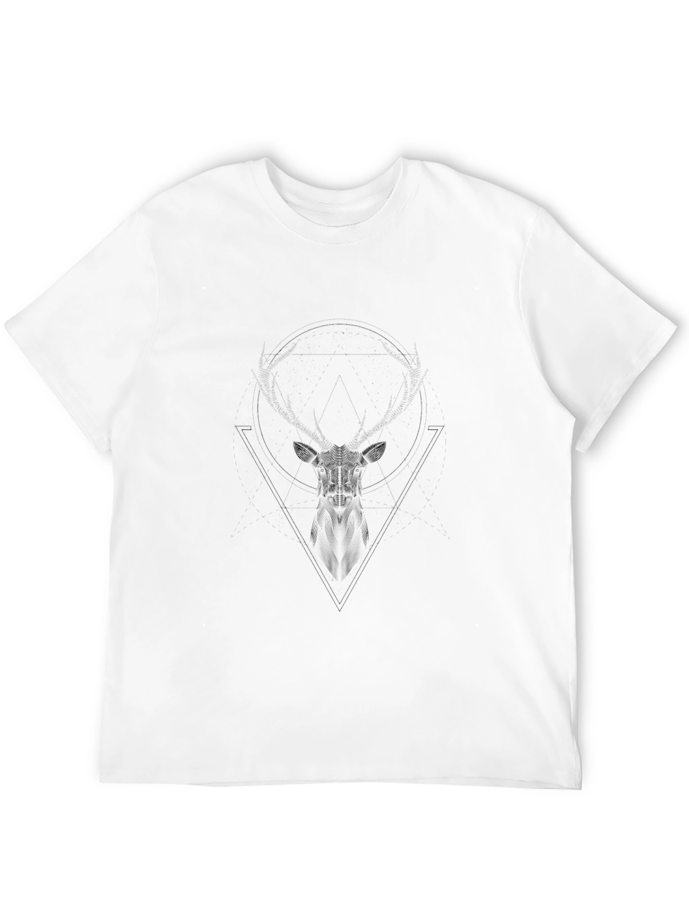 Geometric Deer Graphic Tee - Black Cotton Casual Shirt