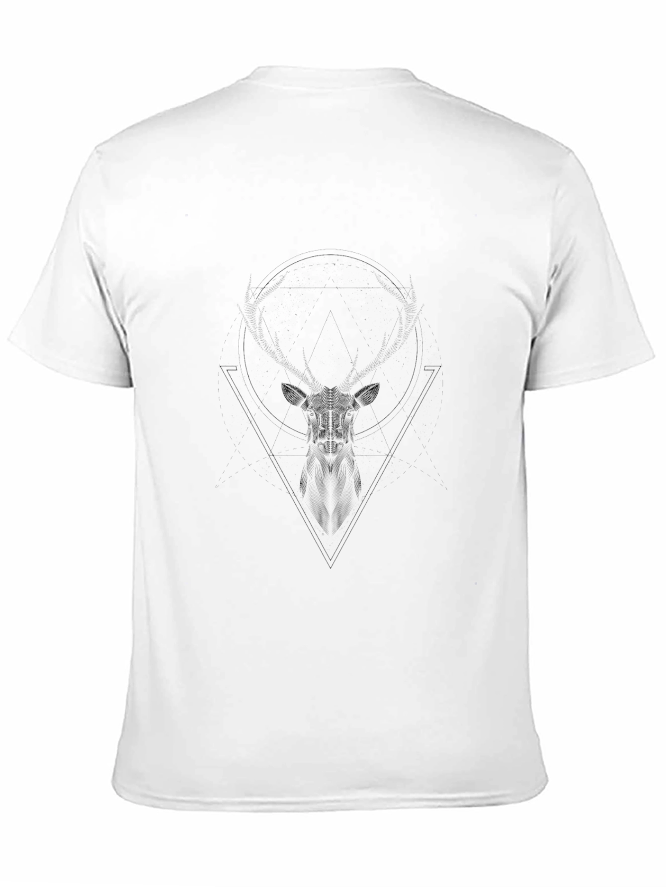 Geometric Deer Graphic Tee - Black Cotton Casual Shirt