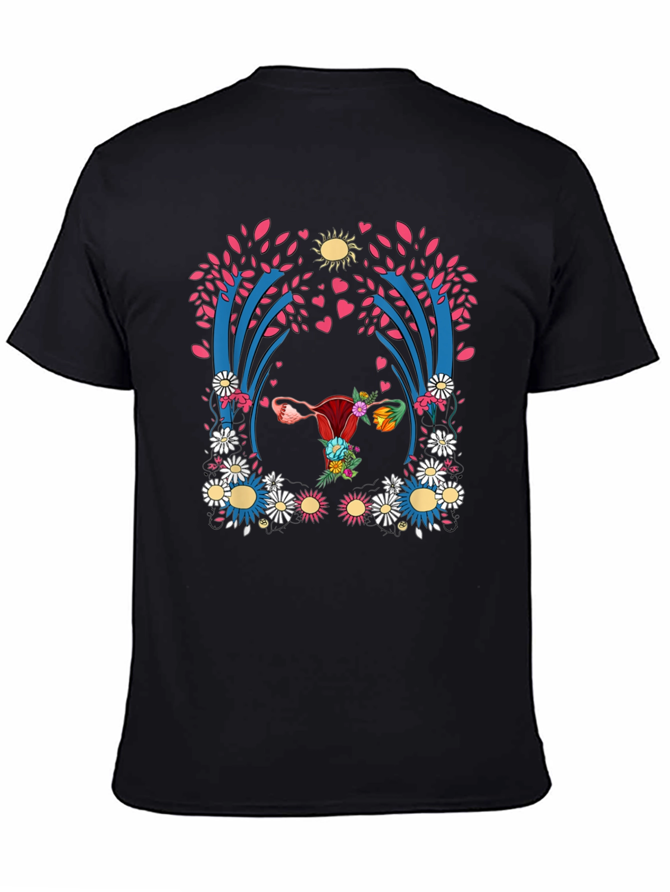 Uterus Floral Print Black T-Shirt