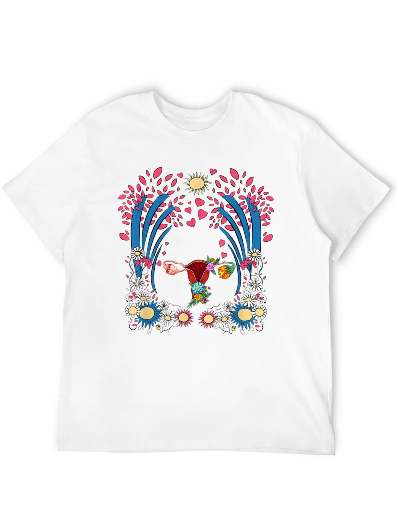 Uterus Floral Print Black T-Shirt