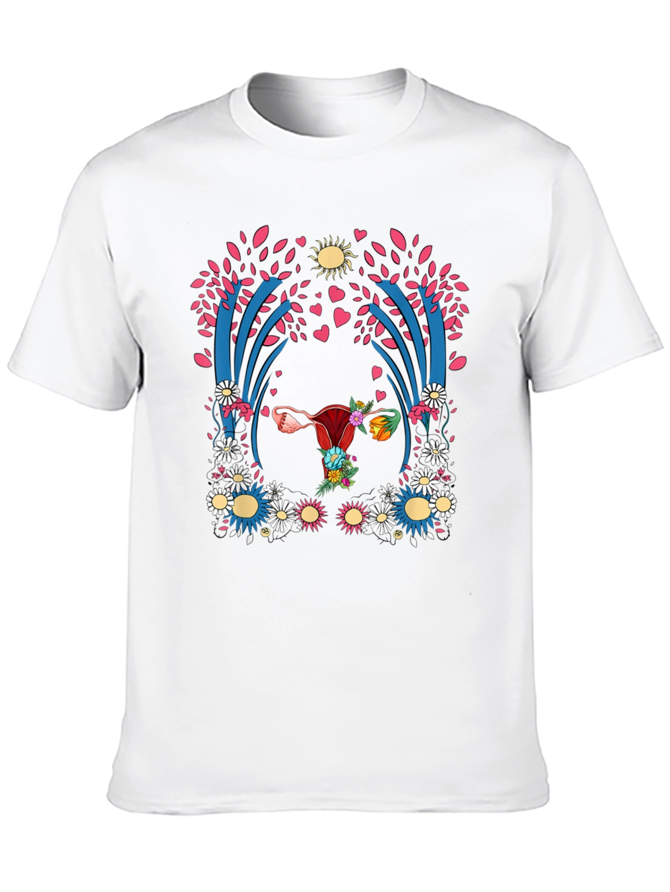 Uterus Floral Print Black T-Shirt