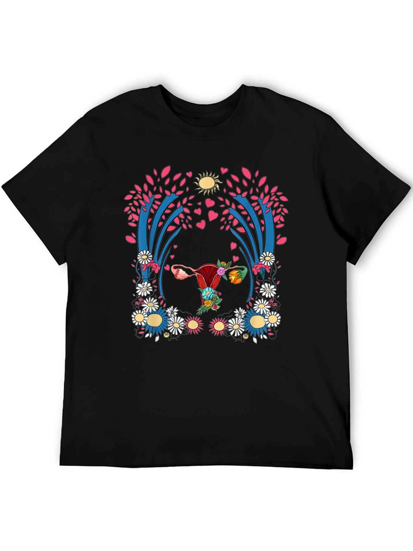 Uterus Floral Print Black T-Shirt