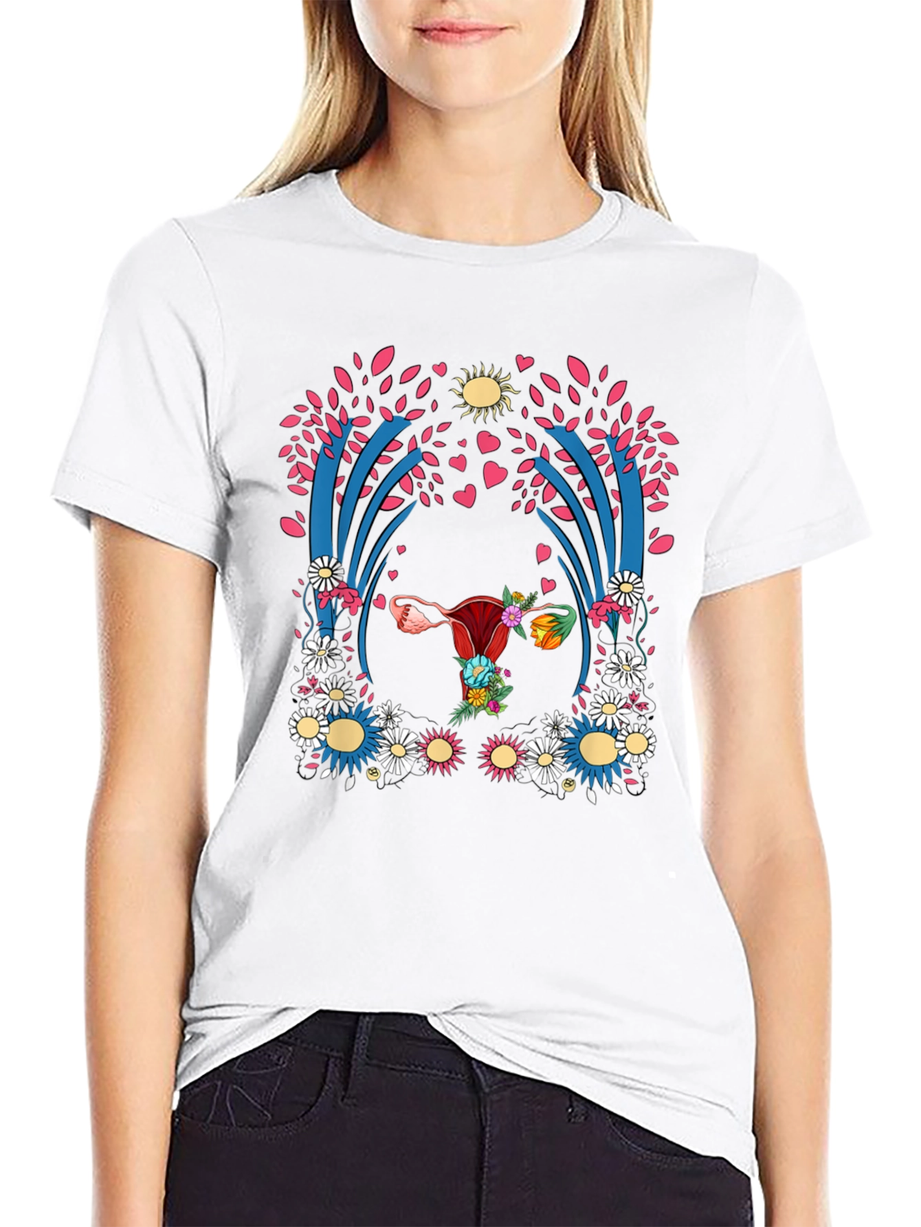Uterus Floral Print Black T-Shirt