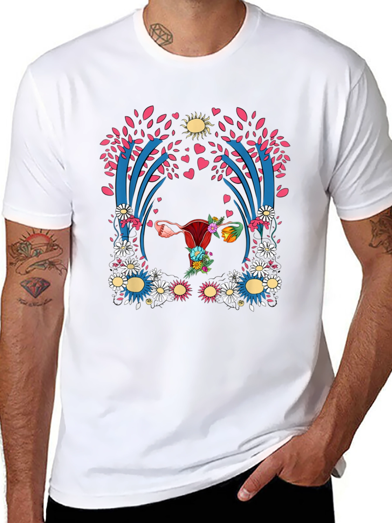 Uterus Floral Print Black T-Shirt