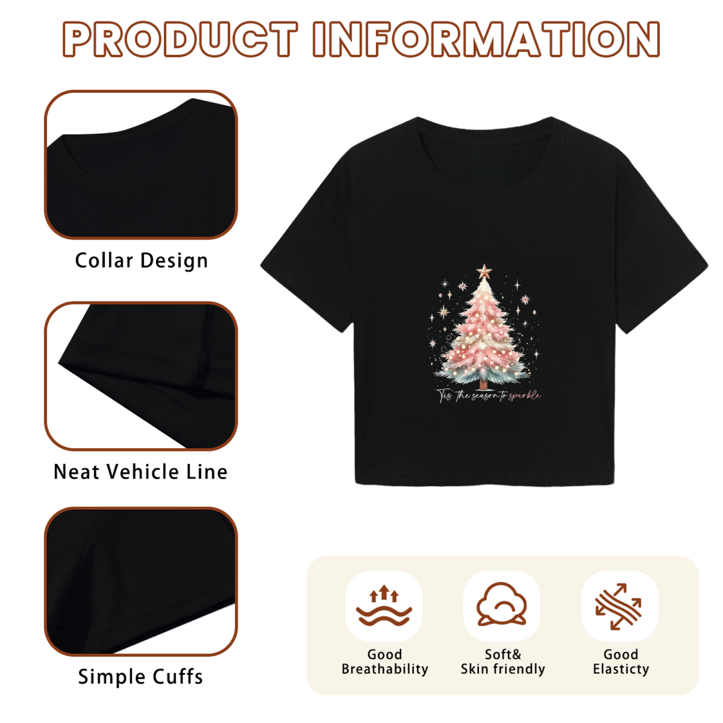 Glittery Pink Christmas Tree Sparkle Season Cropped T?Shirt
