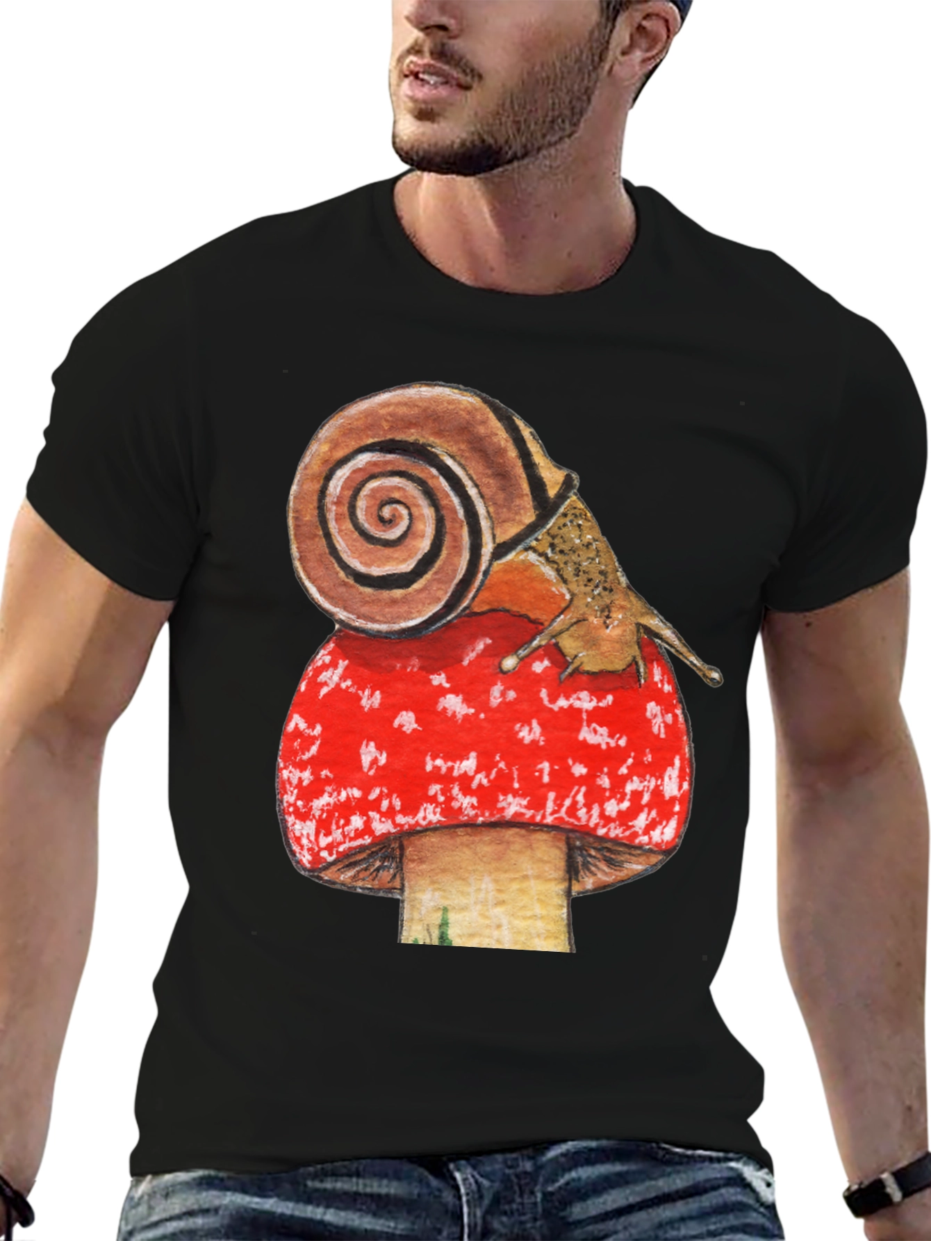 Snail on Mushroom Graphic T-Shirt