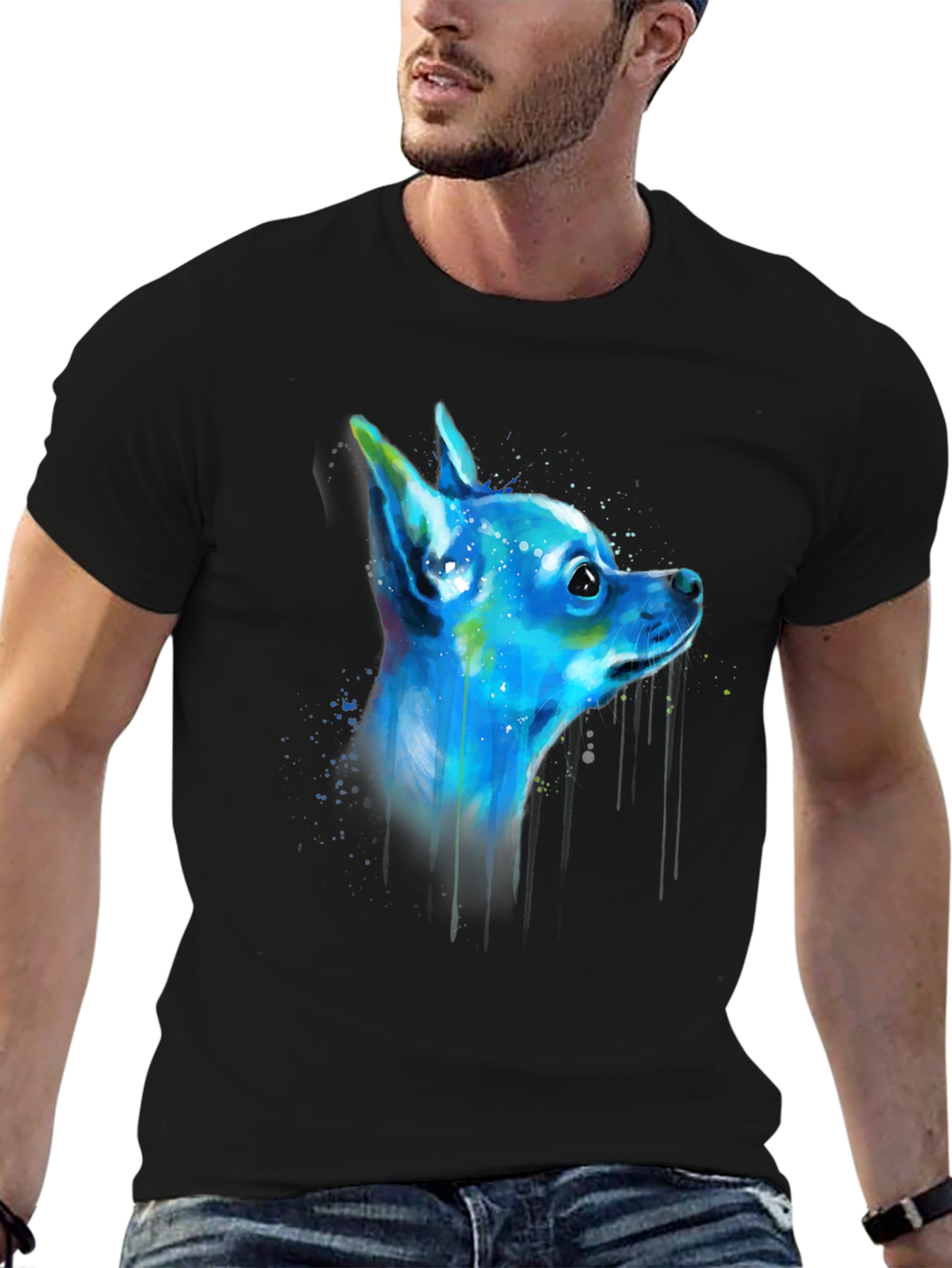 Chihuahua Dog Art Graphic Black T-Shirt