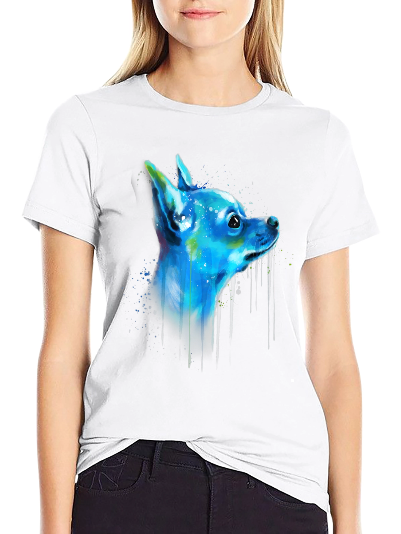 Chihuahua Dog Art Graphic Black T-Shirt