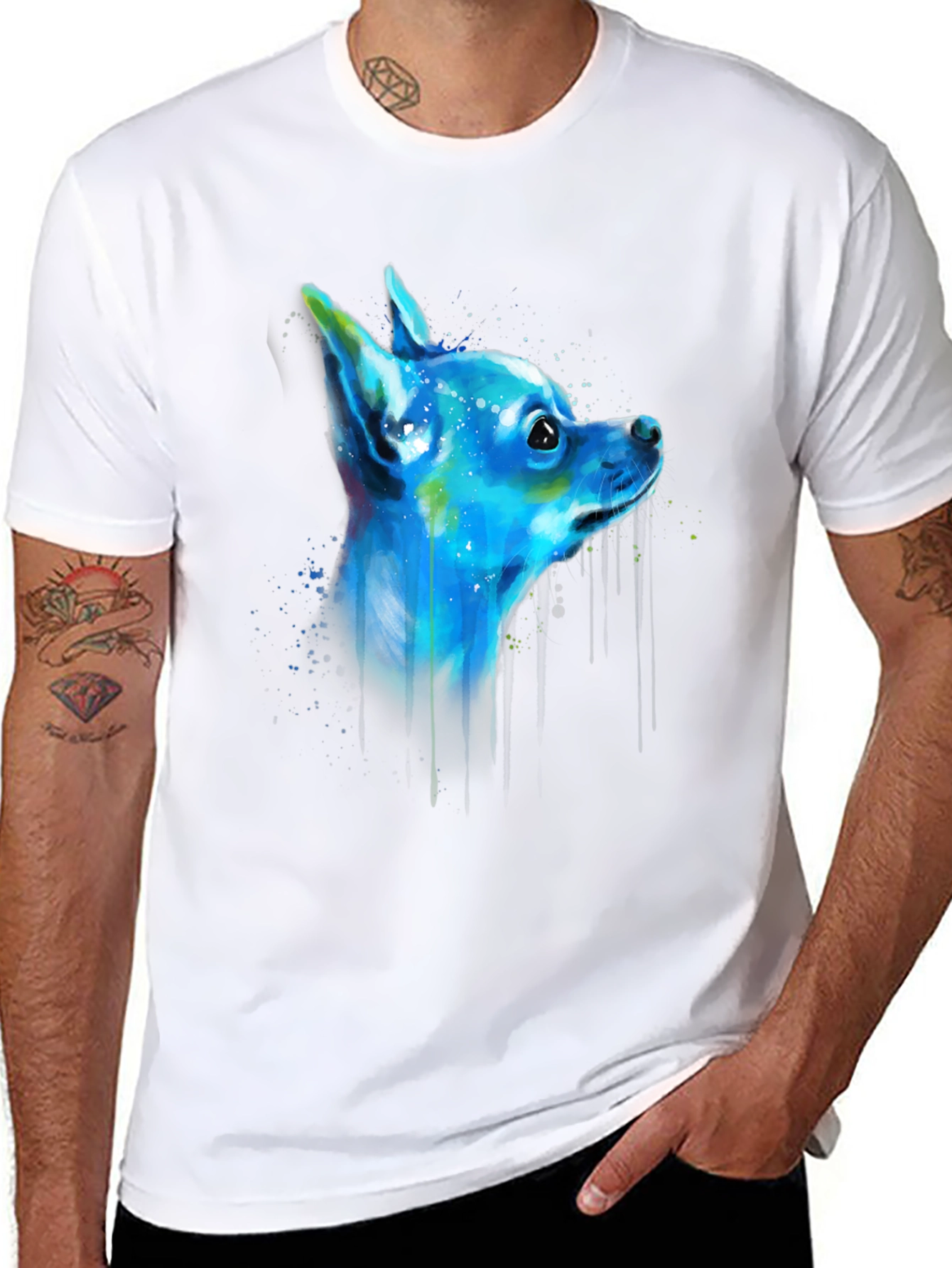 Chihuahua Dog Art Graphic Black T-Shirt